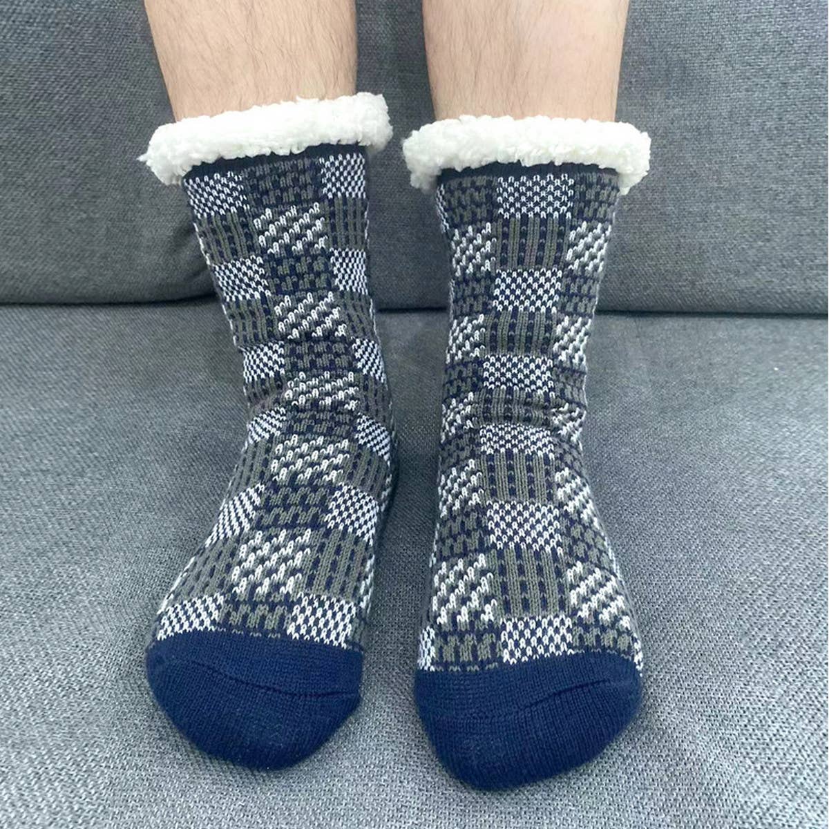 MEN KNITTED PLAID PLUSH INDOOR SLIPPERS_CWMS0714