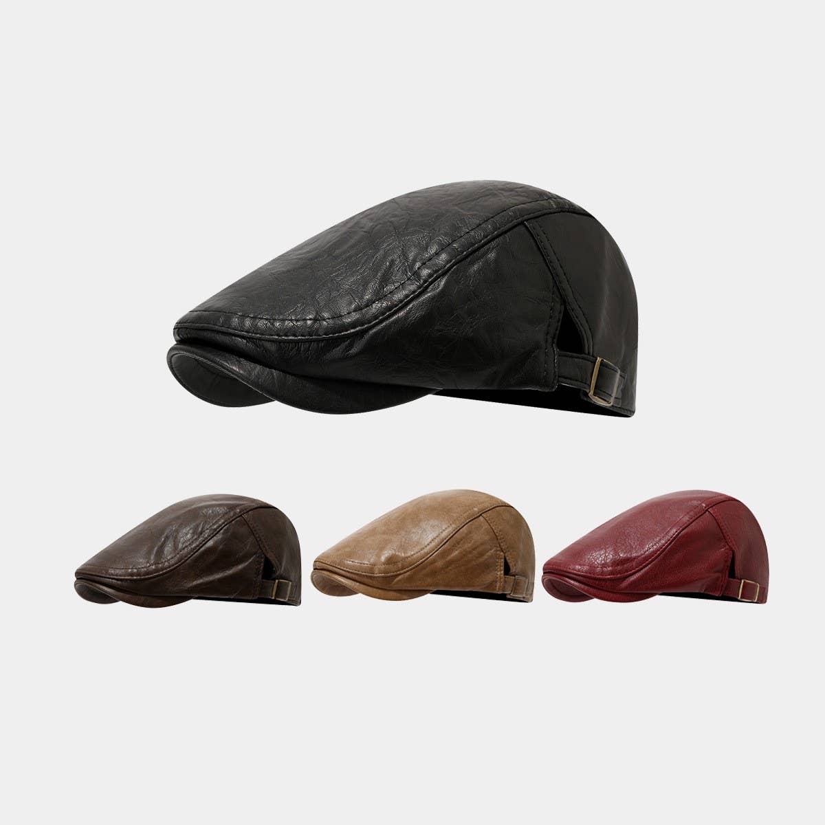 Vintage Leather Newsboy Beret Hat Unisex_Cwah04625