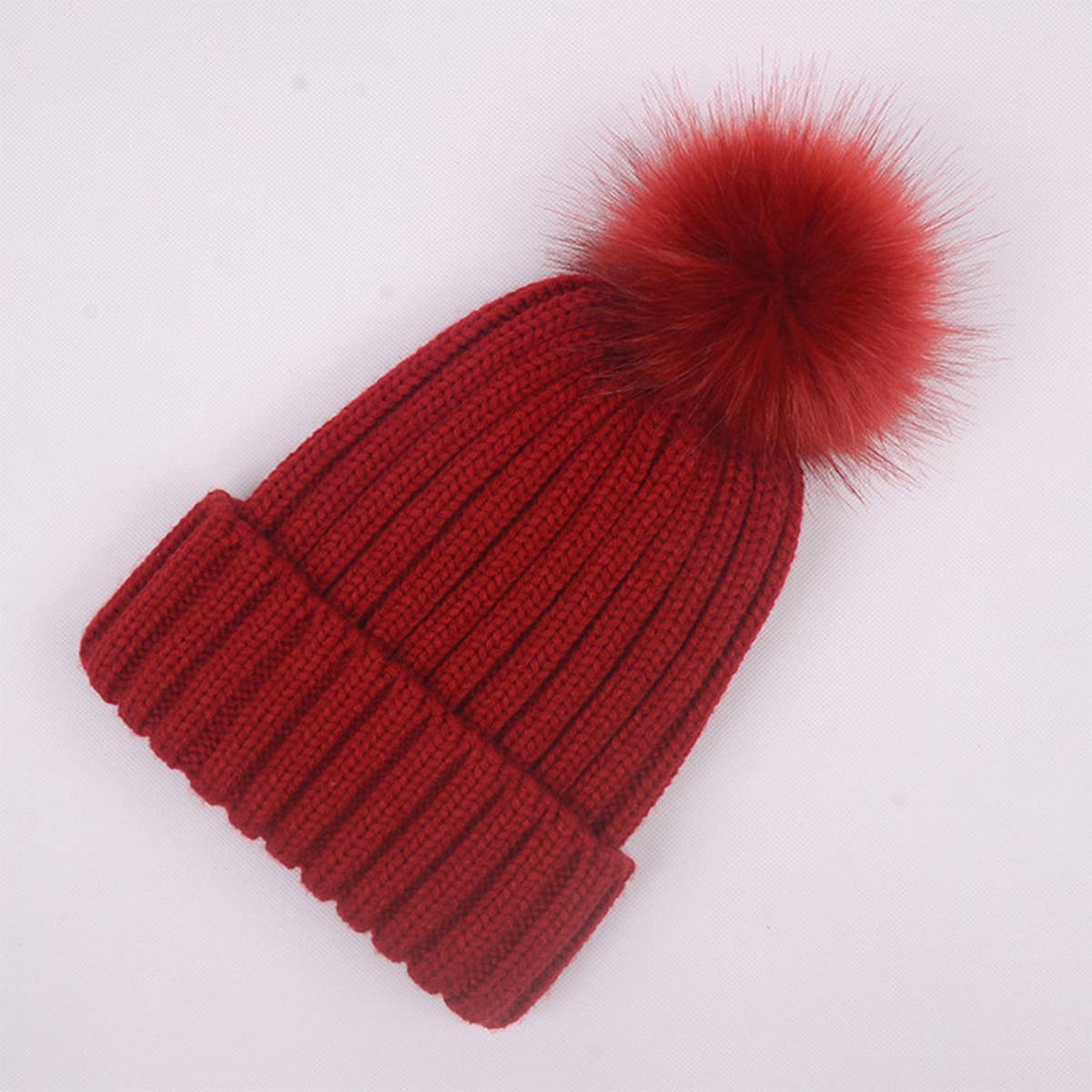 Fluffy Ball Simple Basic Knit Beanie_Cwah331