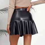 HIGH WAIST RUFFLED IRREGULAR LEATHER SKIRT_CWBSS0394