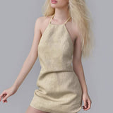 Solid Color Halter And Lace-Up A-Line Dress