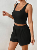 Solid-Color Short Vest And Shorts Set