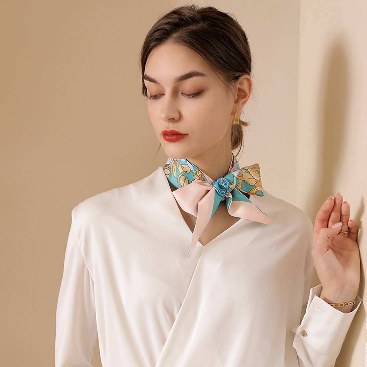 FLORAL TWILLY SCARF FOR HAIR BAG SATIN SILK_CWASC0241