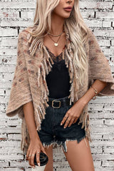 Cwocas0049_Colorful Plaid Knitted Fringed Cape Shawl