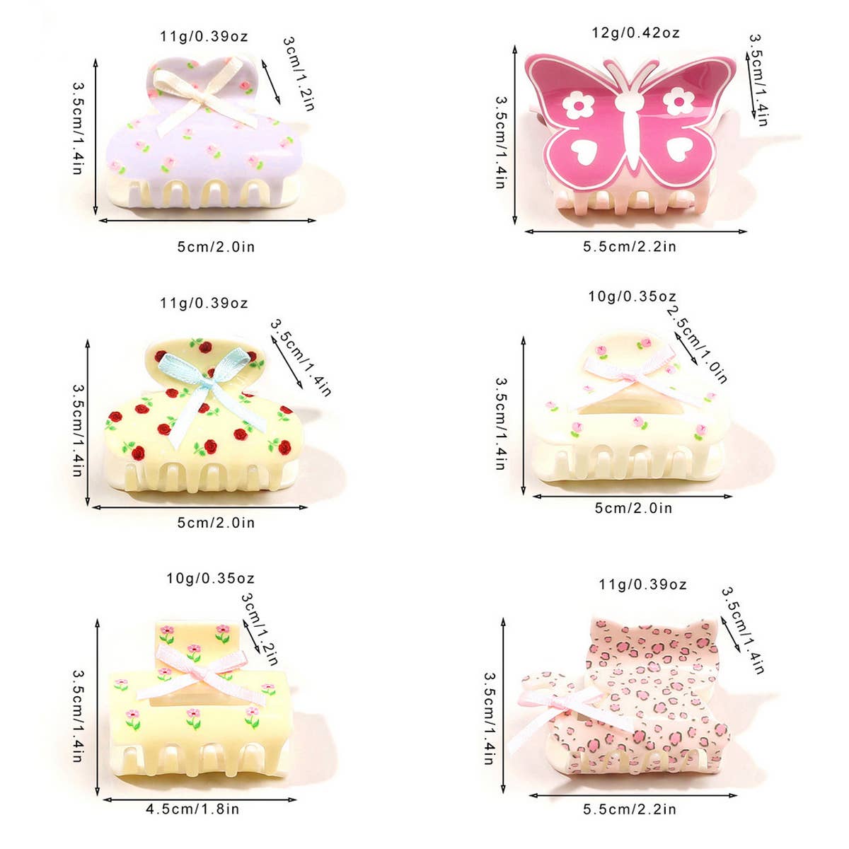 FLORAL BUTTERFLY HAIR CLAW CREAM PRINT CLIP_CWAHA2829