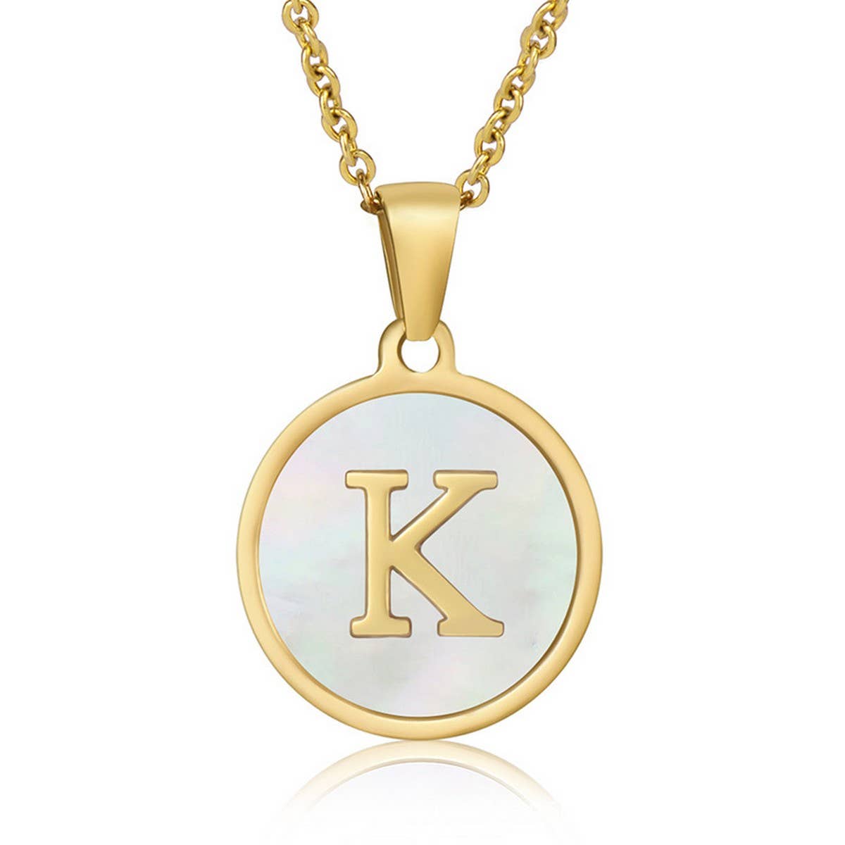 CIRCULAR SHELL ENGLISH LETTER PENDANT NECKLACE_CWAJE0675