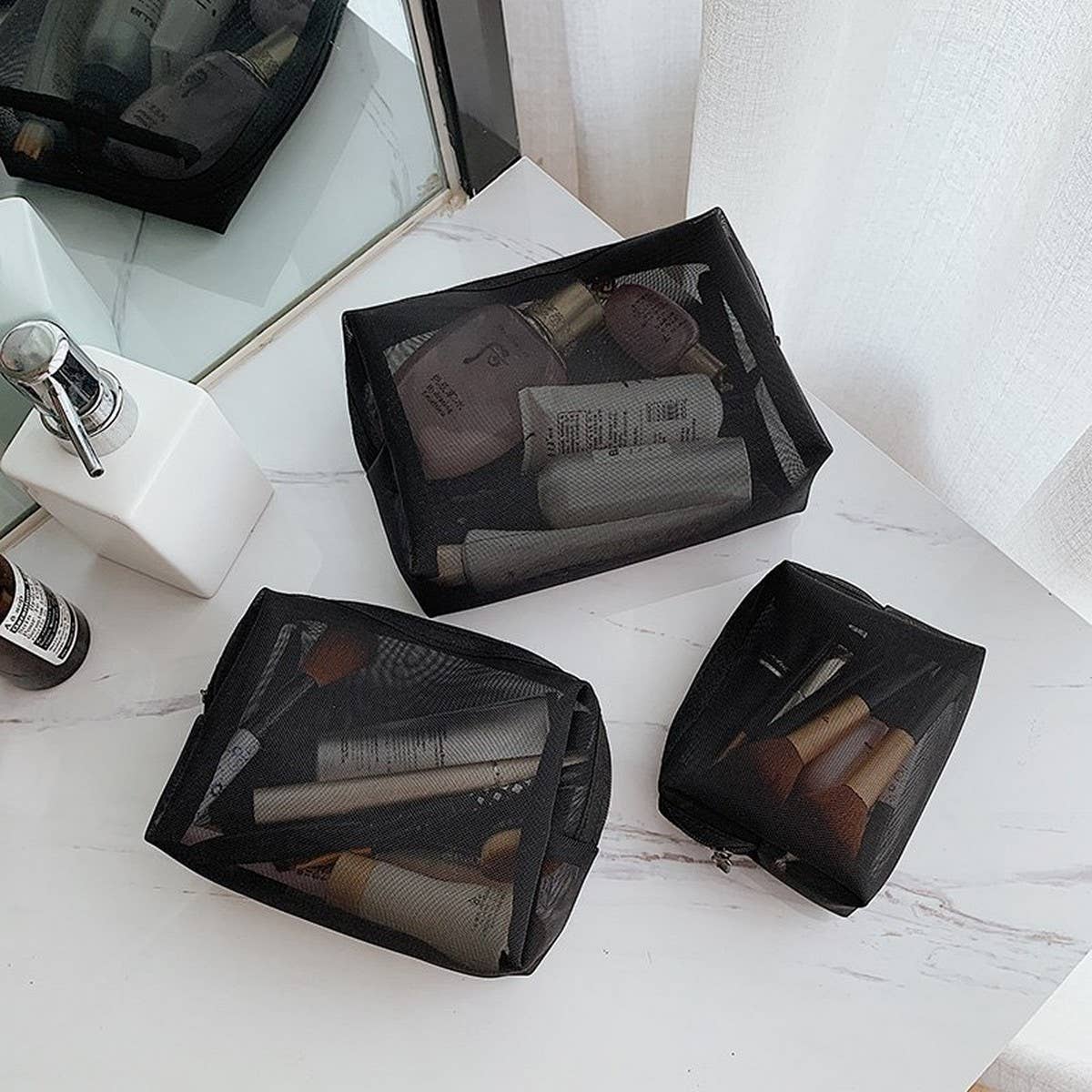 PORTABLE MESH COSMETIC BAG THREE PIECE SET_CWAB4482
