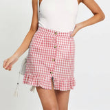 PLAID RUFFLED SHORT SKIRT SMALL FRESH PLAID SKIRT_CWBSS0415