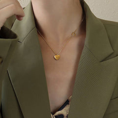 FRENCH SIMPLE DOUBLE HEART PENDANT NECKLACE_CWAJE1429
