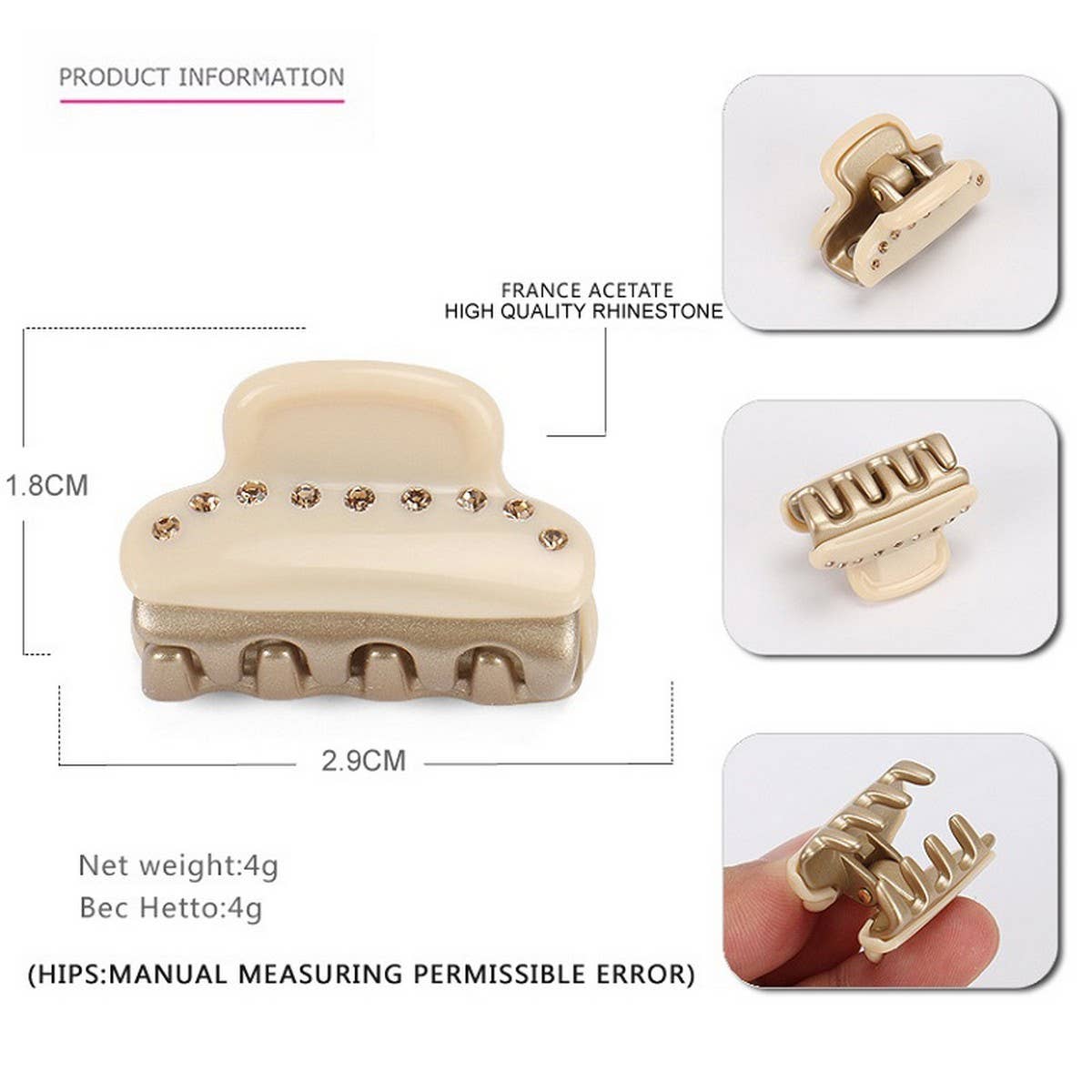 ACETATE SINGLE ROW DIAMOND GRAB CLIP MINI HAIRPIN_CWAHA4244