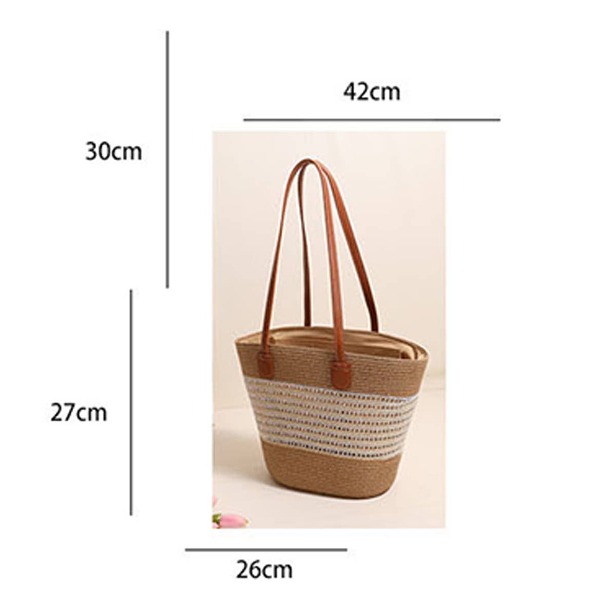 HOLLOW STRIPED ONE SHOULDER BEACH STRAW BAG_CWAB1867