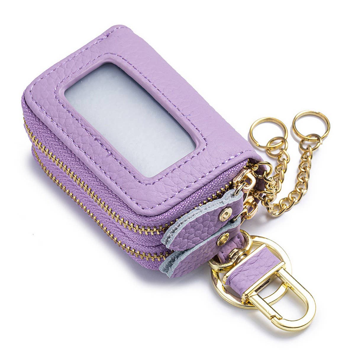 Womens Leather Key Pouch Double Zipper Bag_Cuab00385