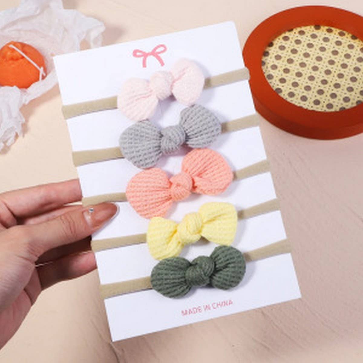 Waffle Bow Baby Headband Set Solid Colors