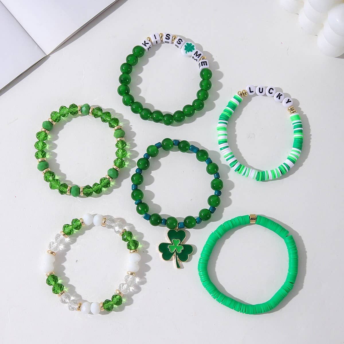 ST PATRICKS DAY BRACELET SET SHAMROCK PENDANT_CWMM3497