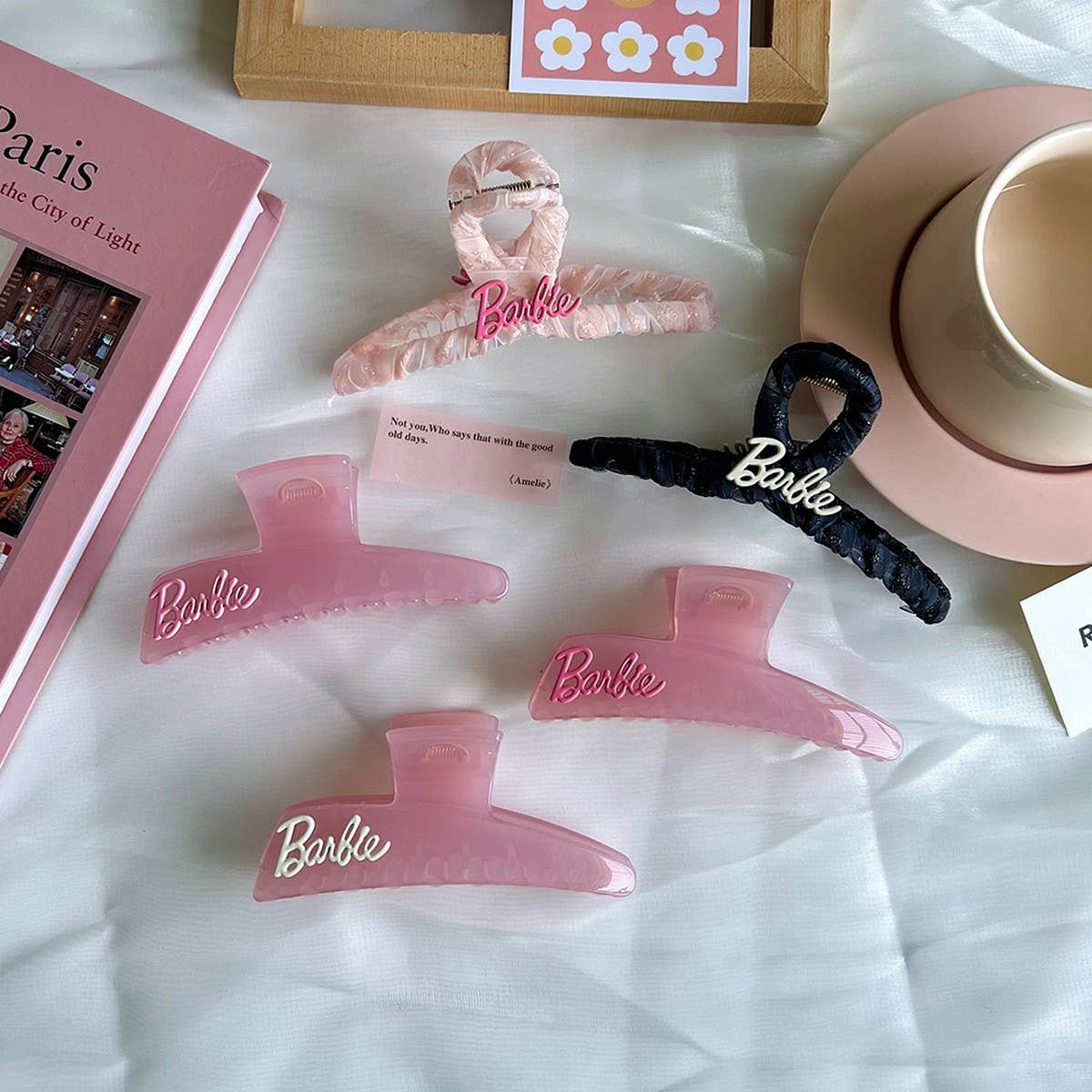 Pink Barbie Girl Hair Claw Alloy Letter Clip_Cwaha5761