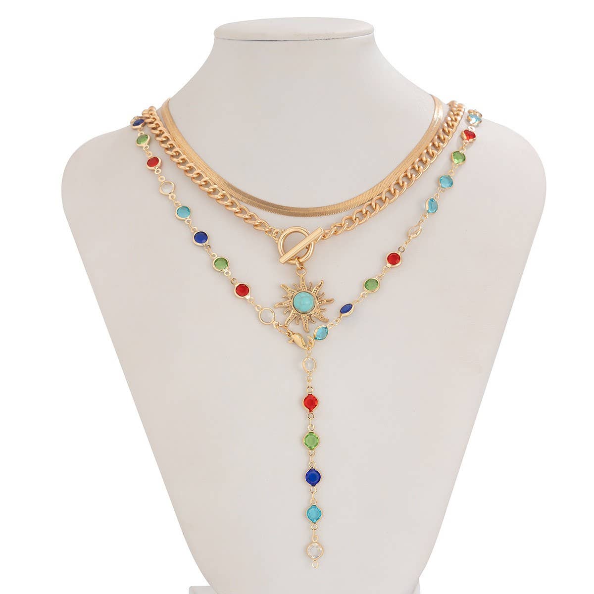 SUNFLOWER COLORED CRYSTAL CHAIN NECKLACE_CWMM3138