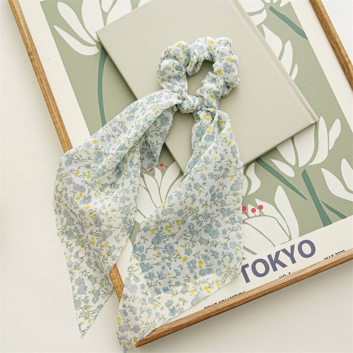 SMALL FRESH FLORAL PLAID RIBBON HAIR TIE_CWAHA1084