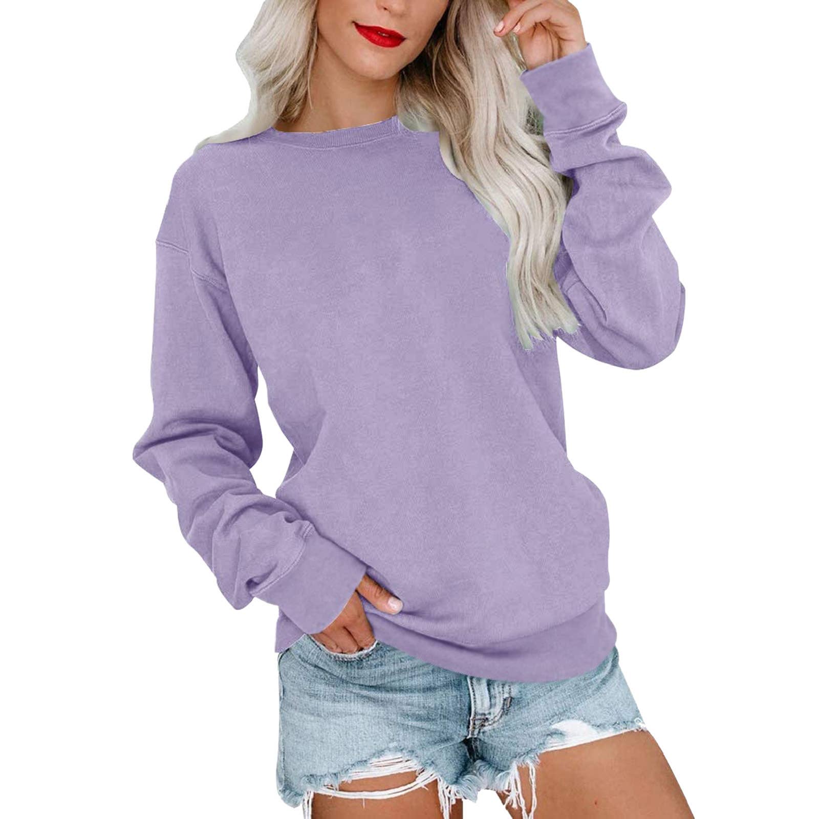 Solid Color Hoodie Casual Loose Crew-Neck Hoodie