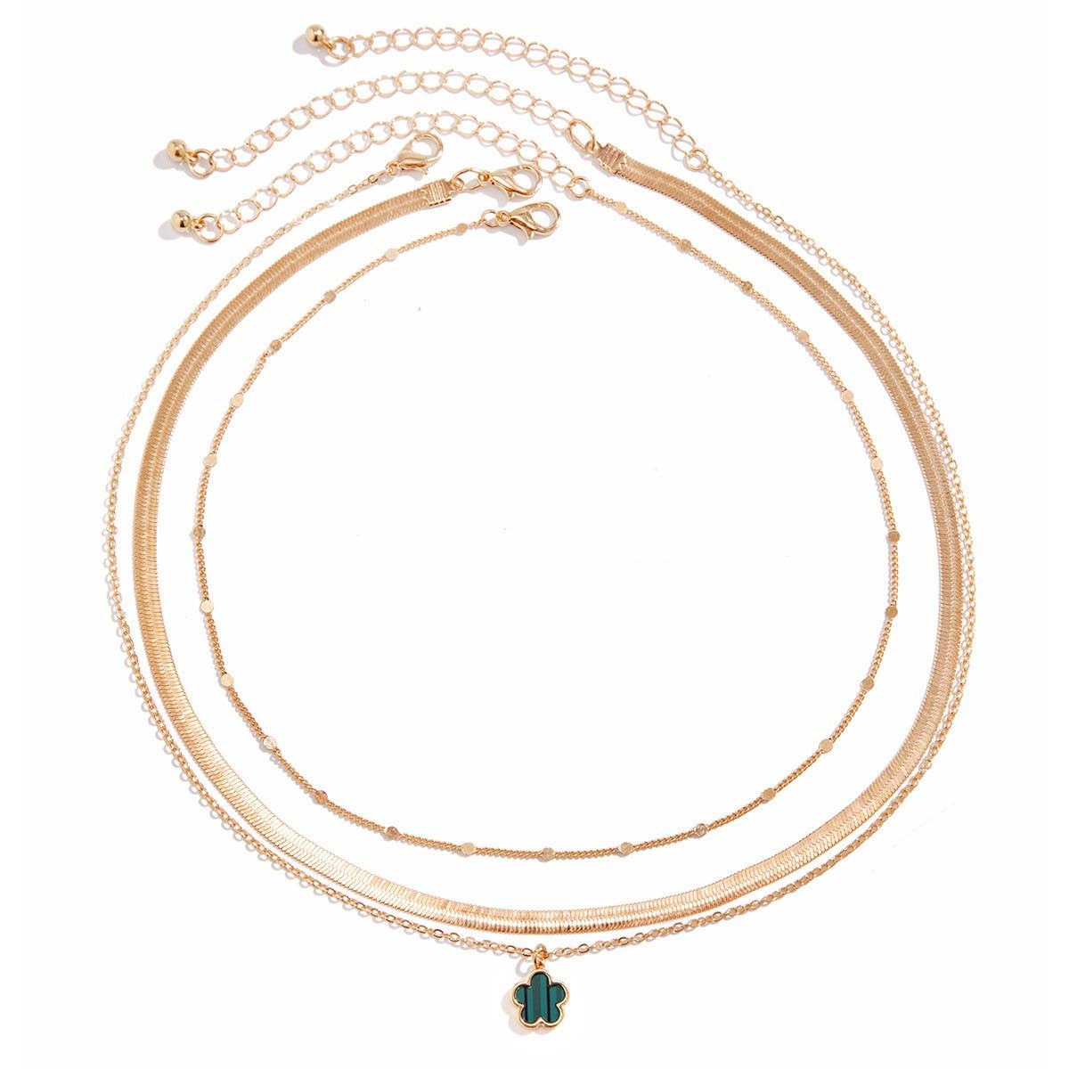 FIVE LEAF GRASS COLORFUL SNAKE BONE CHAIN NECKLACE_CWAJE1162