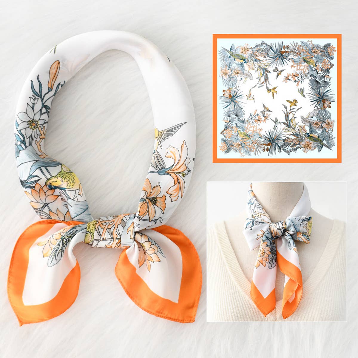 LUXURY STYLE FLORAL SATIN SQUARE SCARF FOR SUMMER_CWASC1162
