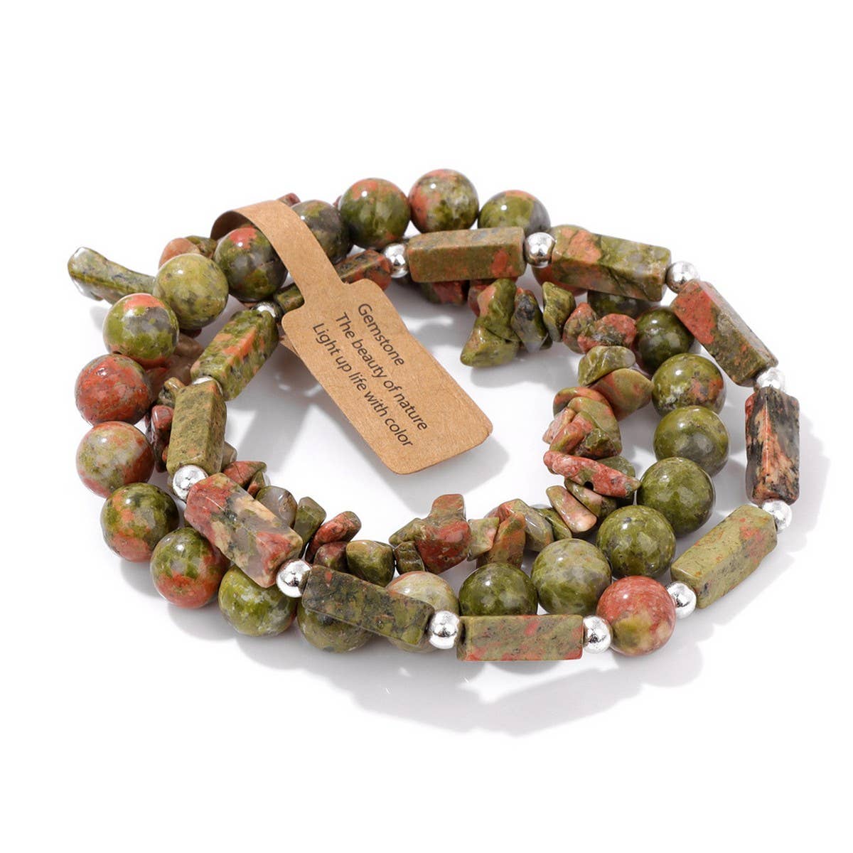 Cwaje3882_Rectangular Stone Beads Three-Piece Bracelet
