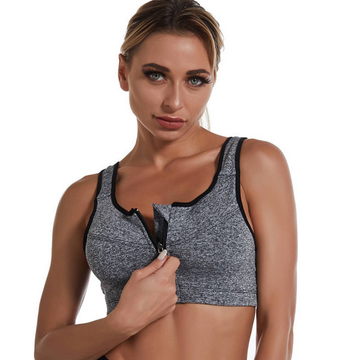 NON WIRED ZIPPER PLUS SIZE SPORTS BRA_CWMU0296