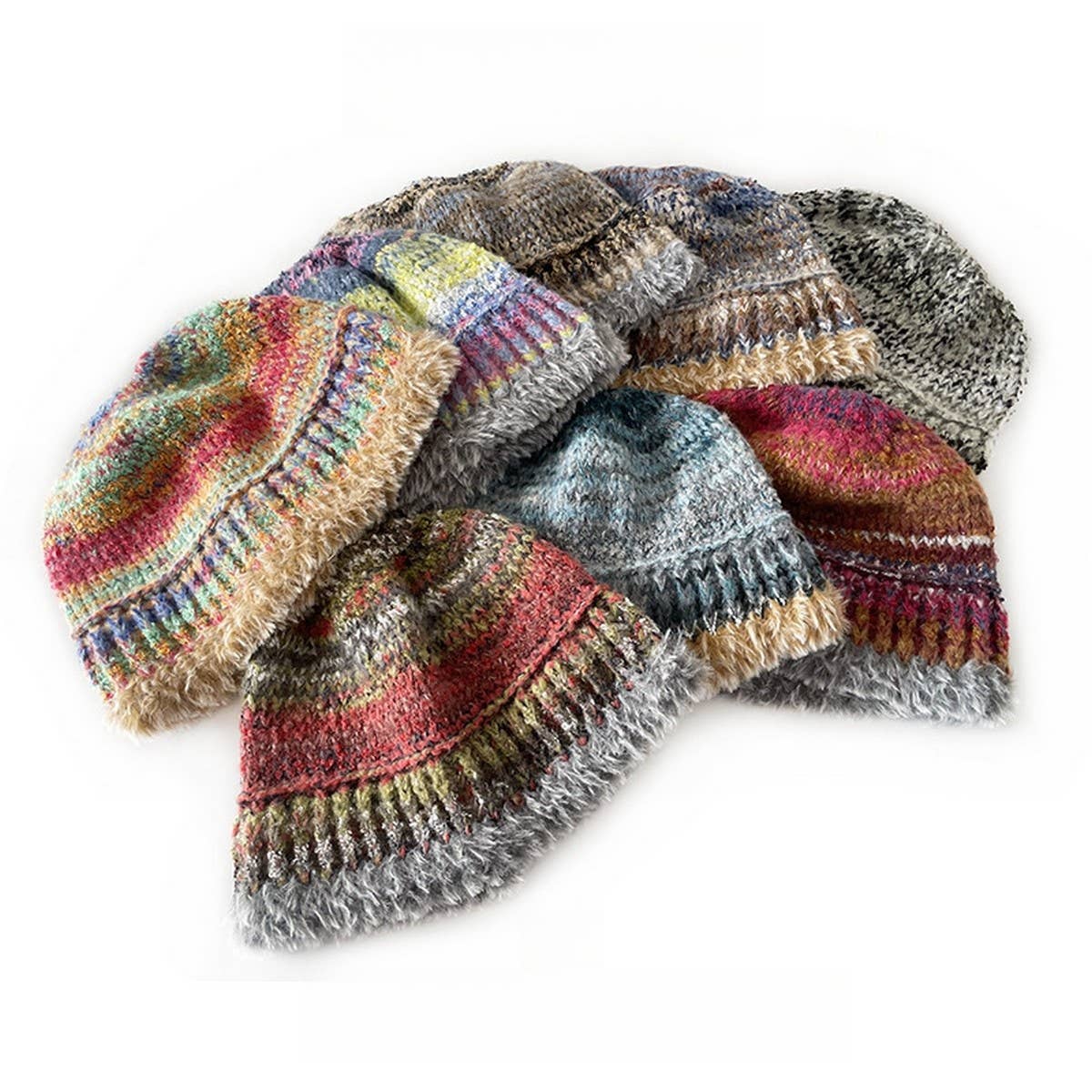 CHILDRENS KNITTED HAT COLORFUL STRIPED BUCKET HAT_CWAH2050