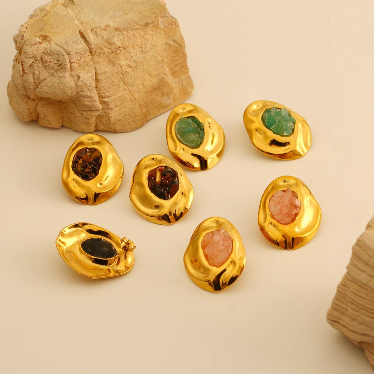 NATURAL STONE STAINLESS STEEL IRREGULAR EARRINGS_CWMM8894