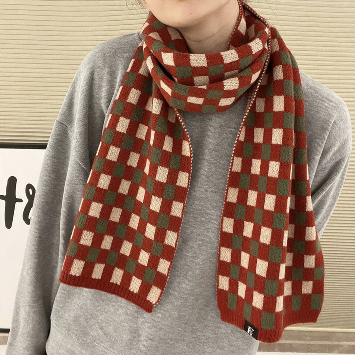 COLORBLOCK CHECKERED KNIT SCARF FOR WOMEN_CWASC1268