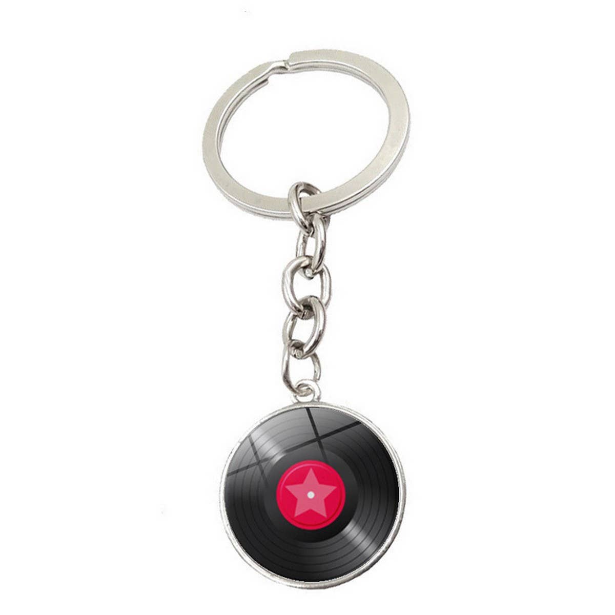 BLACK VINYL RECORD TIME GEMSTONE KEYCHAIN PENDANT_CWMM0495