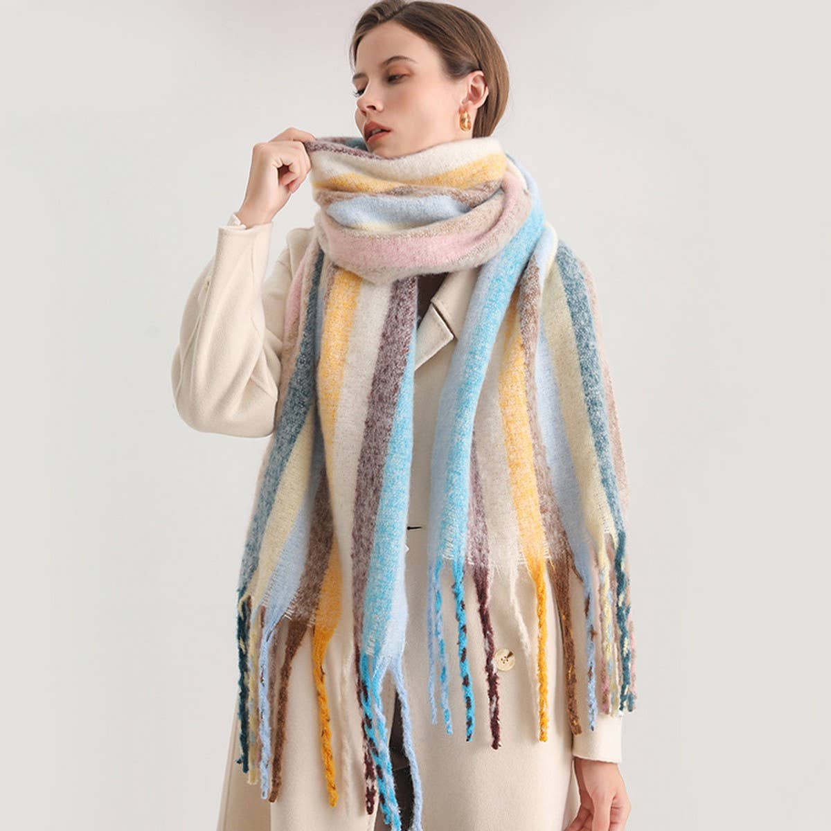 RAINBOW STRIPE SCARF COZY CUTE WINTER WRAP_CWASC0984