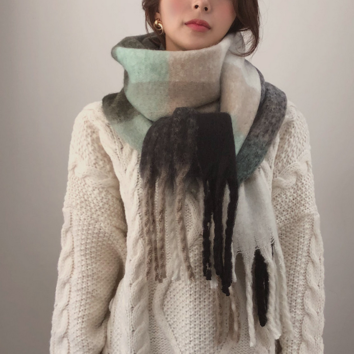 COLORFUL TARTAN SCARF COZY THICK WINTER WRAP_CWASC2693