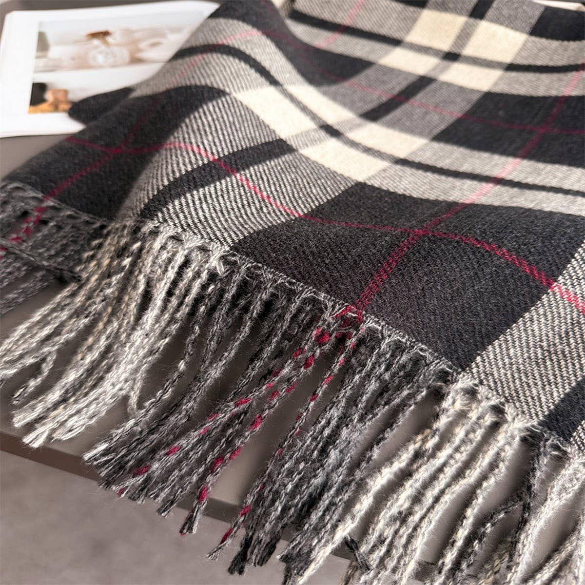 Fresh Plaid Cashmere Feel Tassel Scarf Wrap_Cwasc03245