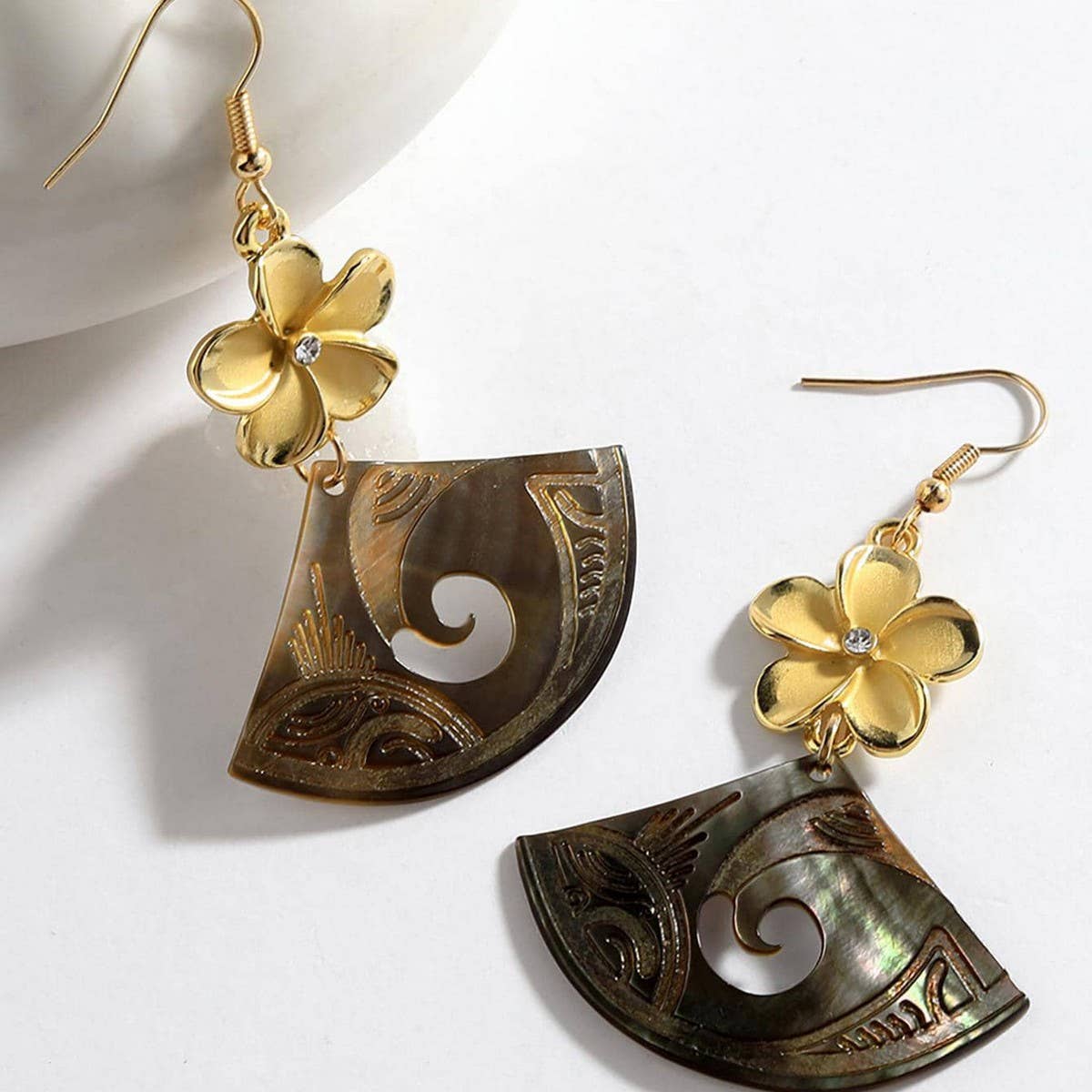 Womens Plumeria Long Fan-Shaped Earrings_Cwmm4272