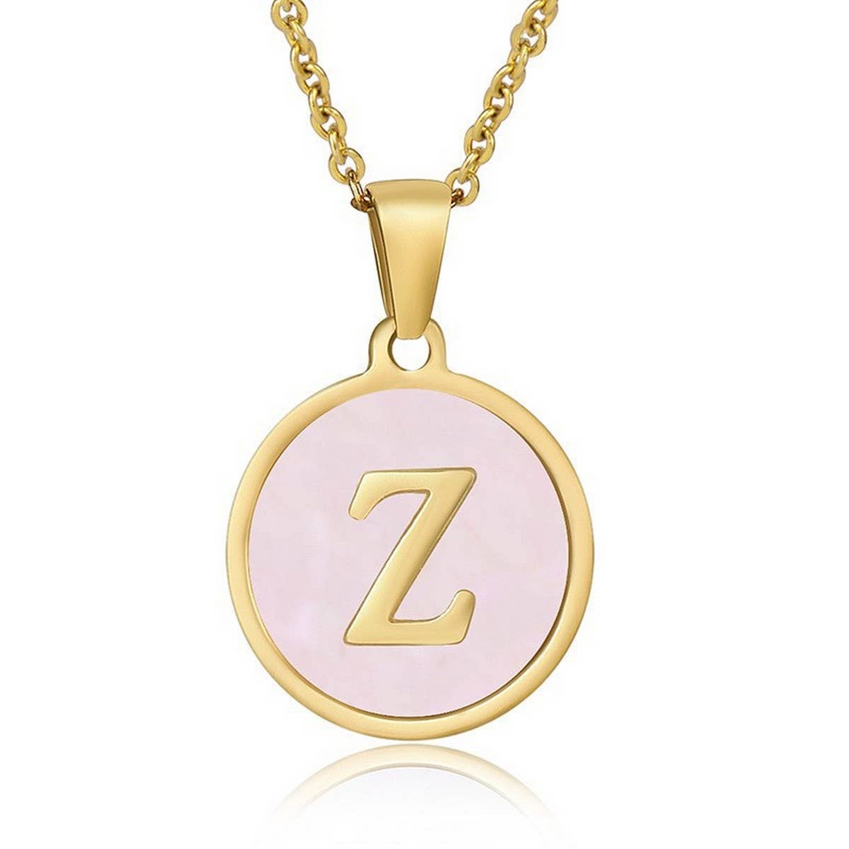 ROUND 18K GOLD STAINLESS STEEL 26LETTERS NECKLACE_CWAJE0683