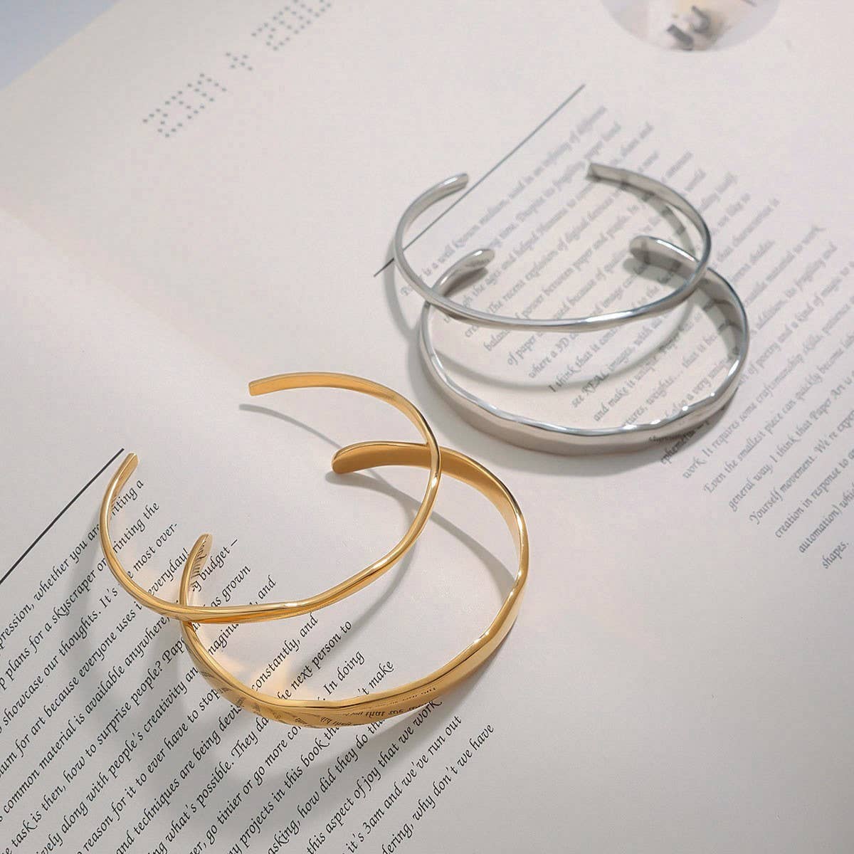 Vintage 18K Gold Wave Open Bangle, Stackable