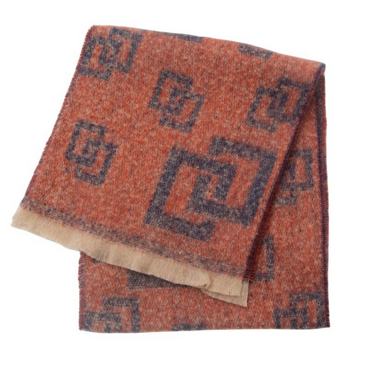 GREEK KEY JACQUARD SCARF FRINGE WINTER WRAP_CWASC0868