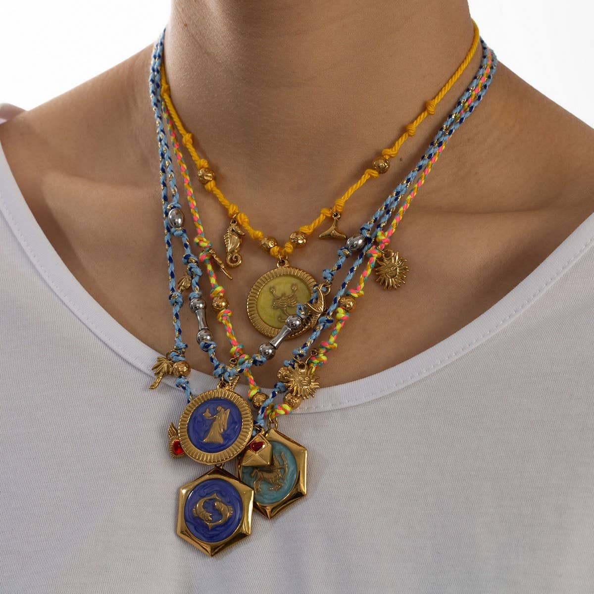 HANDMADE ZODIAC NECKLACE WITH ENAMEL CHARMS_CWMM8810