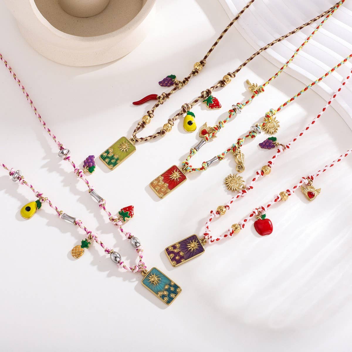 STYLISH WOVEN ROPE NECKLACE WITH STEEL PENDANT_CWMM8827