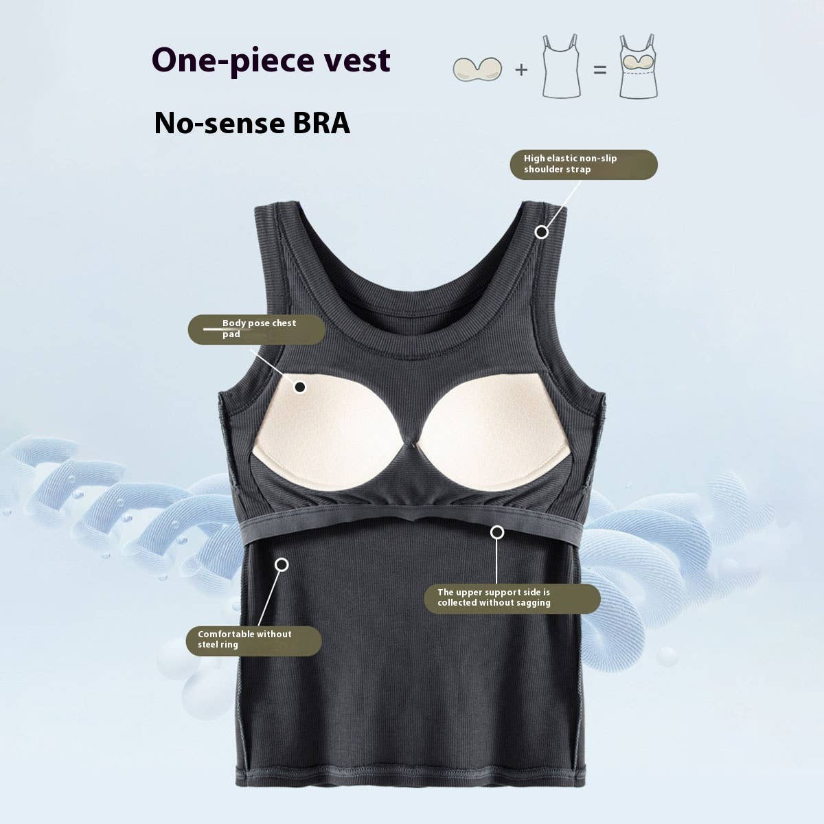 RIBBED CAMISOLE VEST TANK TOPS WITH BUILT IN BRA_CWTTK0799