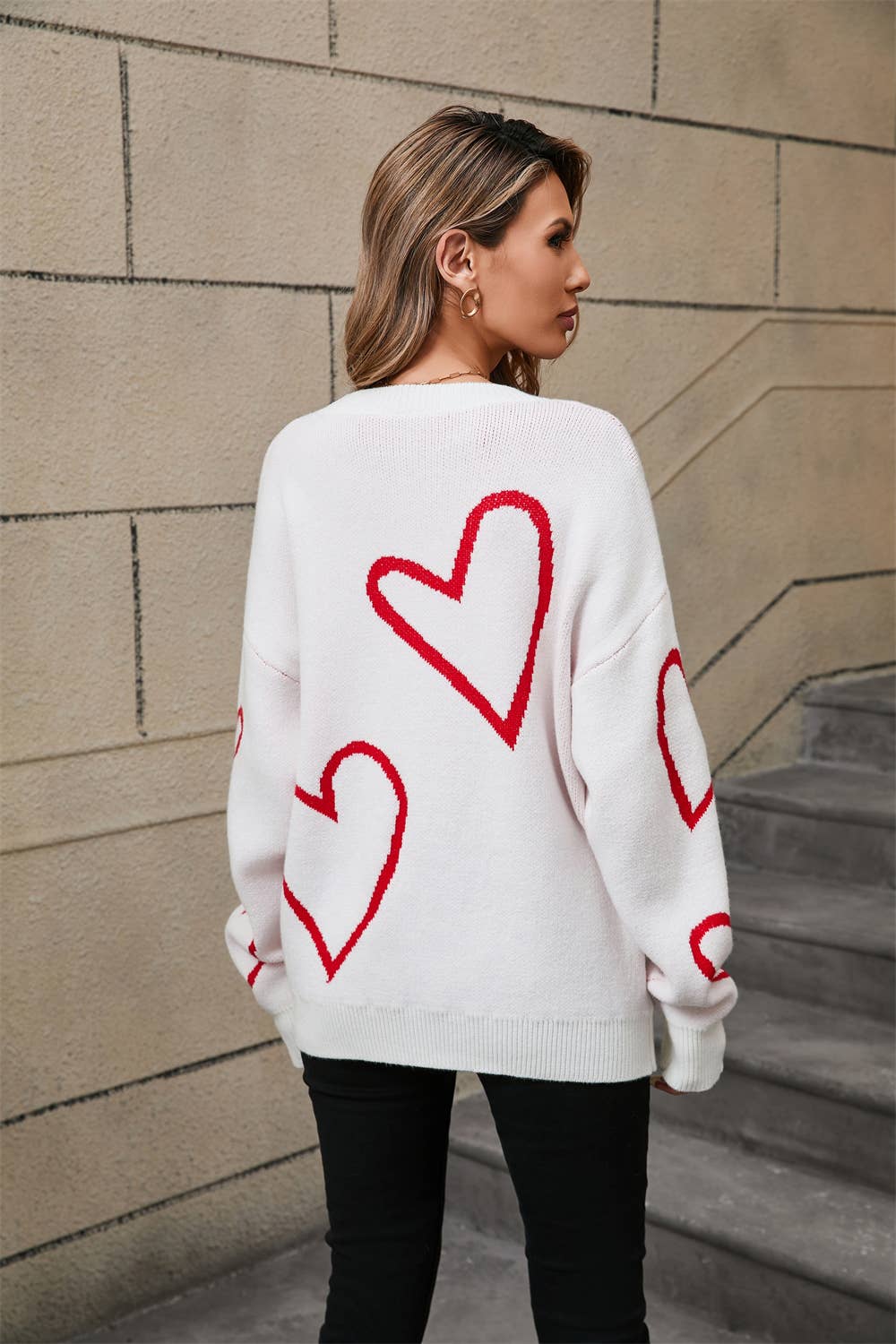 Valentines Day Color Contrast Heart Pullover Sweater