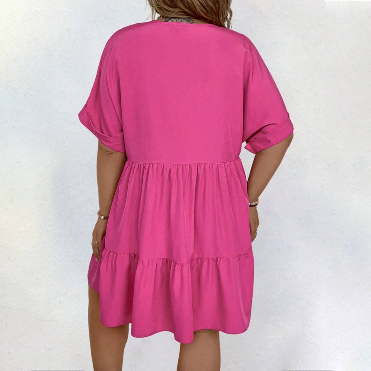Sweet And Fresh V-Neck Short Sleeved Dress_Cwdsd3313