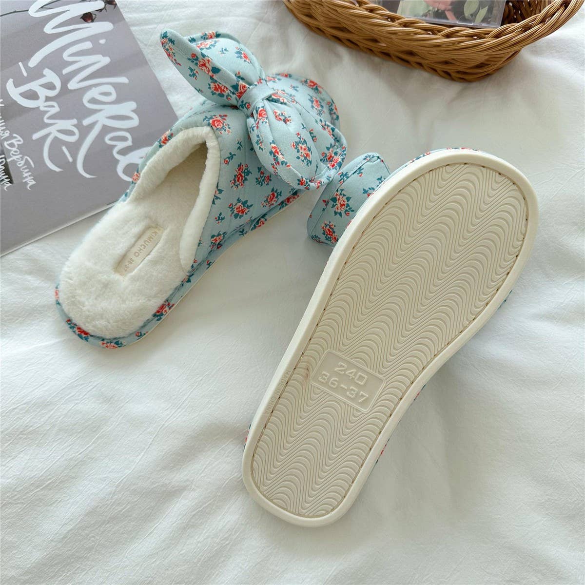 BOWKNOT WINTER PLUSH OPEN TOED HOME SLIPPERS_CWMM2975