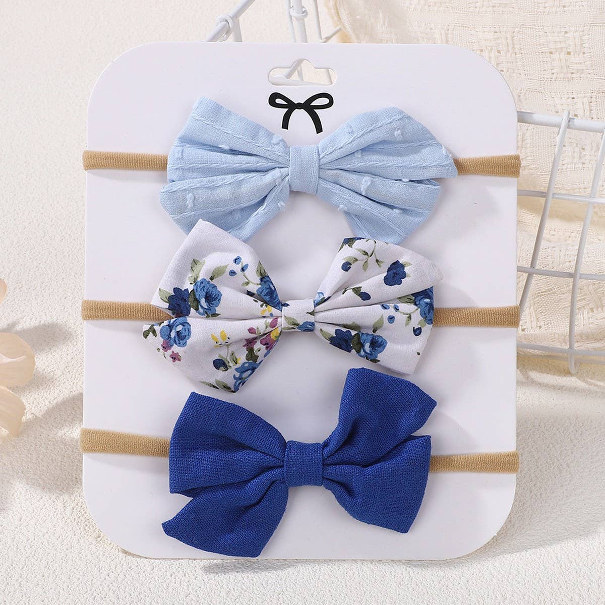 COTTON LINEN BOW HEADBAND SET FOR BABIES_CWAHA6742