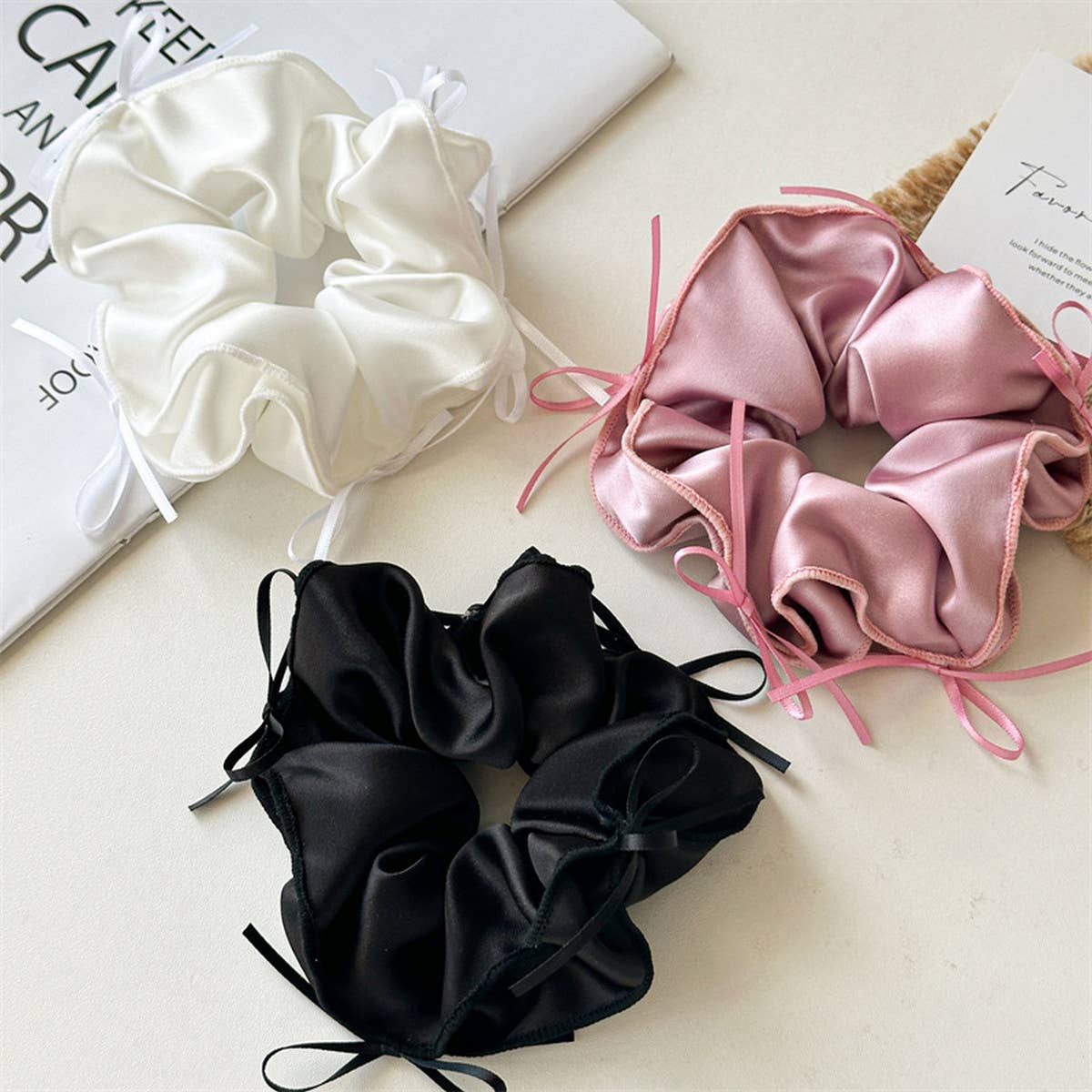 BALL HEAD RUBBER BAND RIBBON BOW HAIR TIE_CWAHA1353
