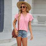 V-Neck Fly-Sleeved Pleated Short-Sleeved T-Shirt