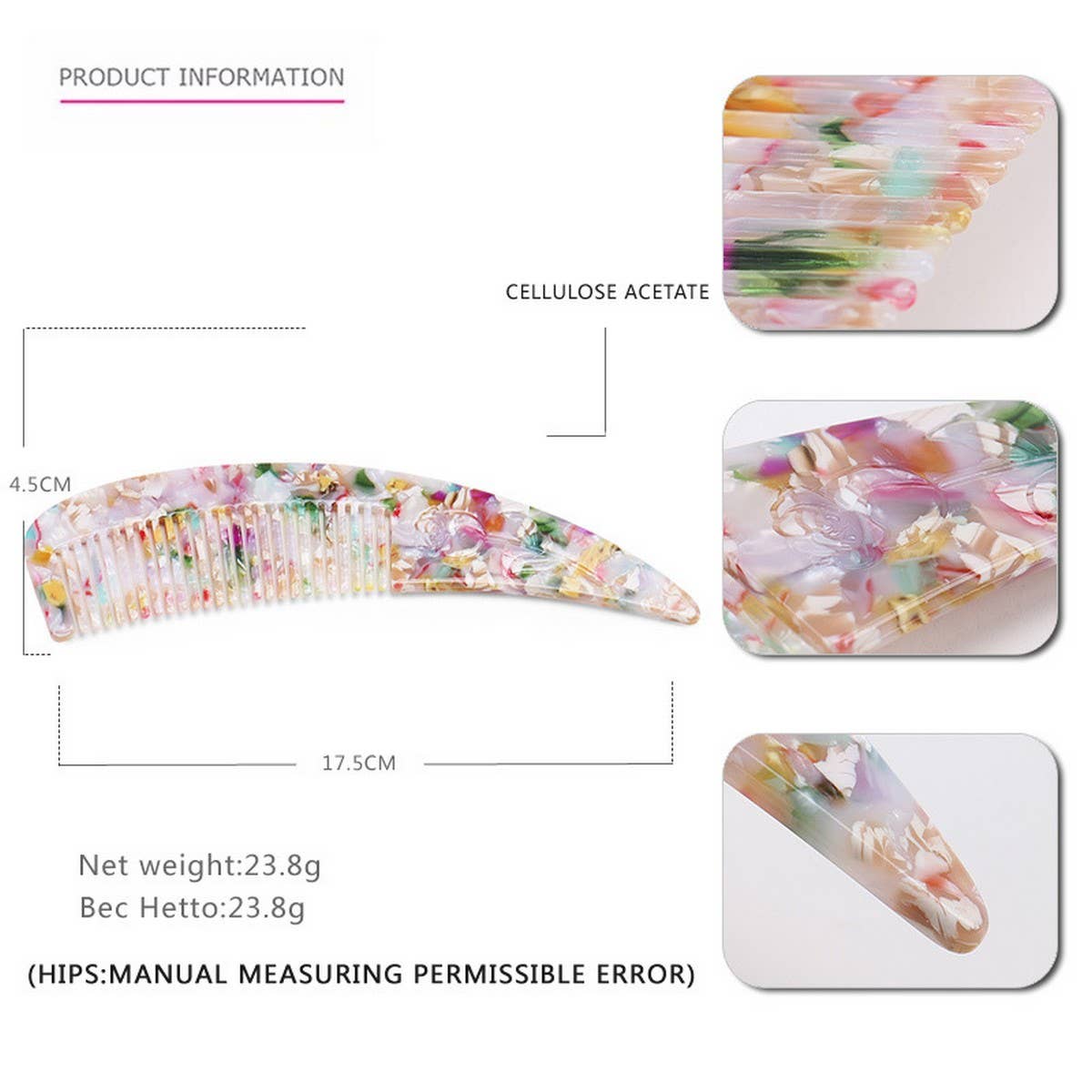 HORN POINTED TAIL COMB ACETATE CARVED FLOWER COMB_CWAHA4185