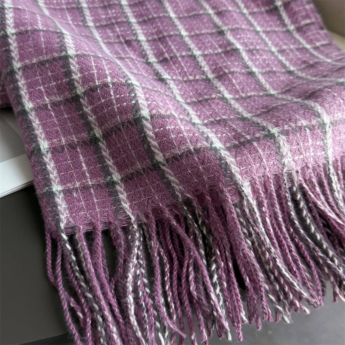 Vintage Plaid Winter Cashmere Feel Tassel Scarf_Cwasc03259