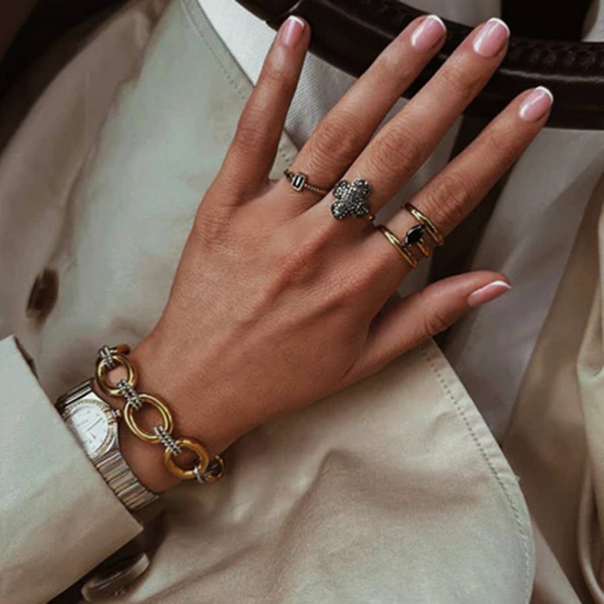 Two-Tone Stainless Steel Titanium Chain Bracelet