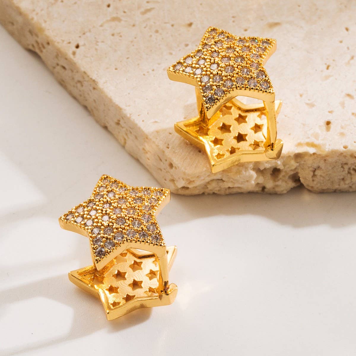 STAR DIAMOND CZ HOOP EARRINGS DUAL SIDED DESIGN_CWMM8514